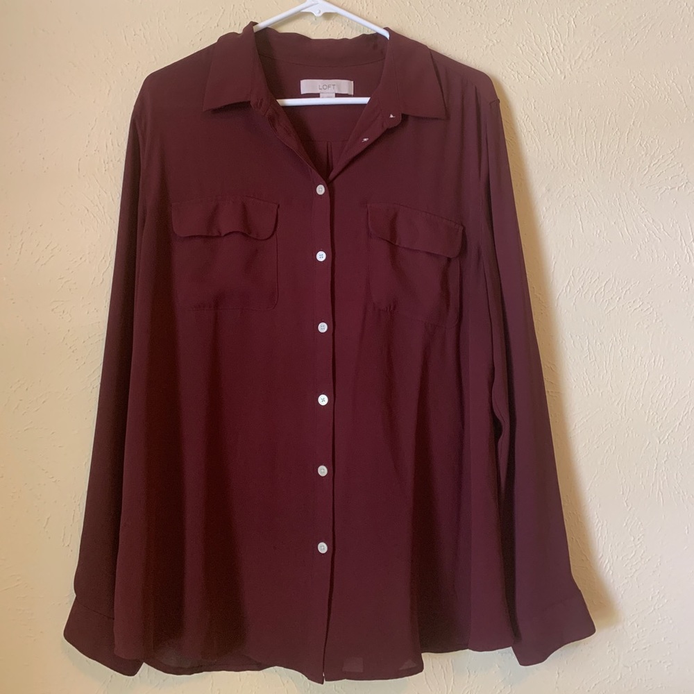 Button down maroon shirt from LOFT.
